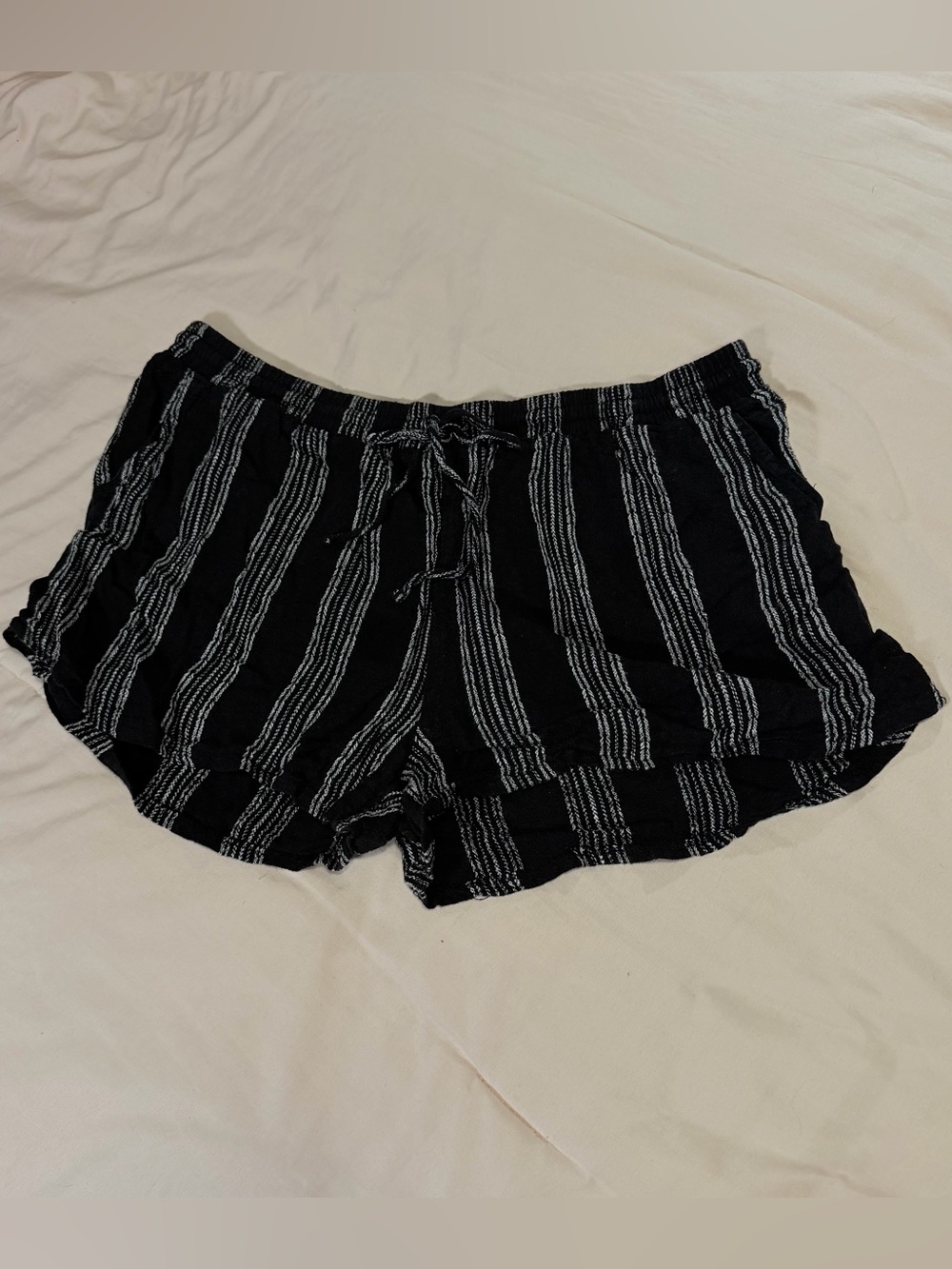 Black Striped Drawstring Lounge Shorts